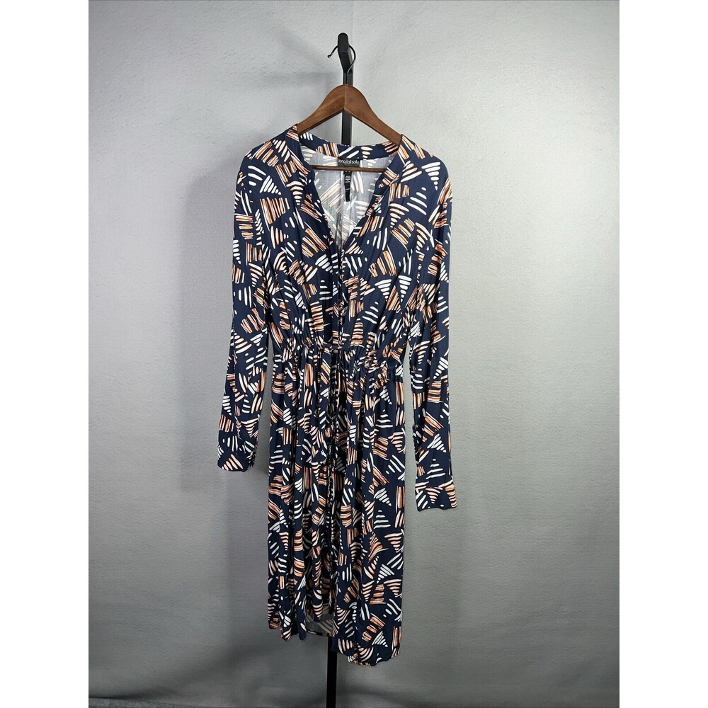 Long Tall Sally NWT Dress Womens 12 Blue Coral Long Sleeve Cinched Waist Modi